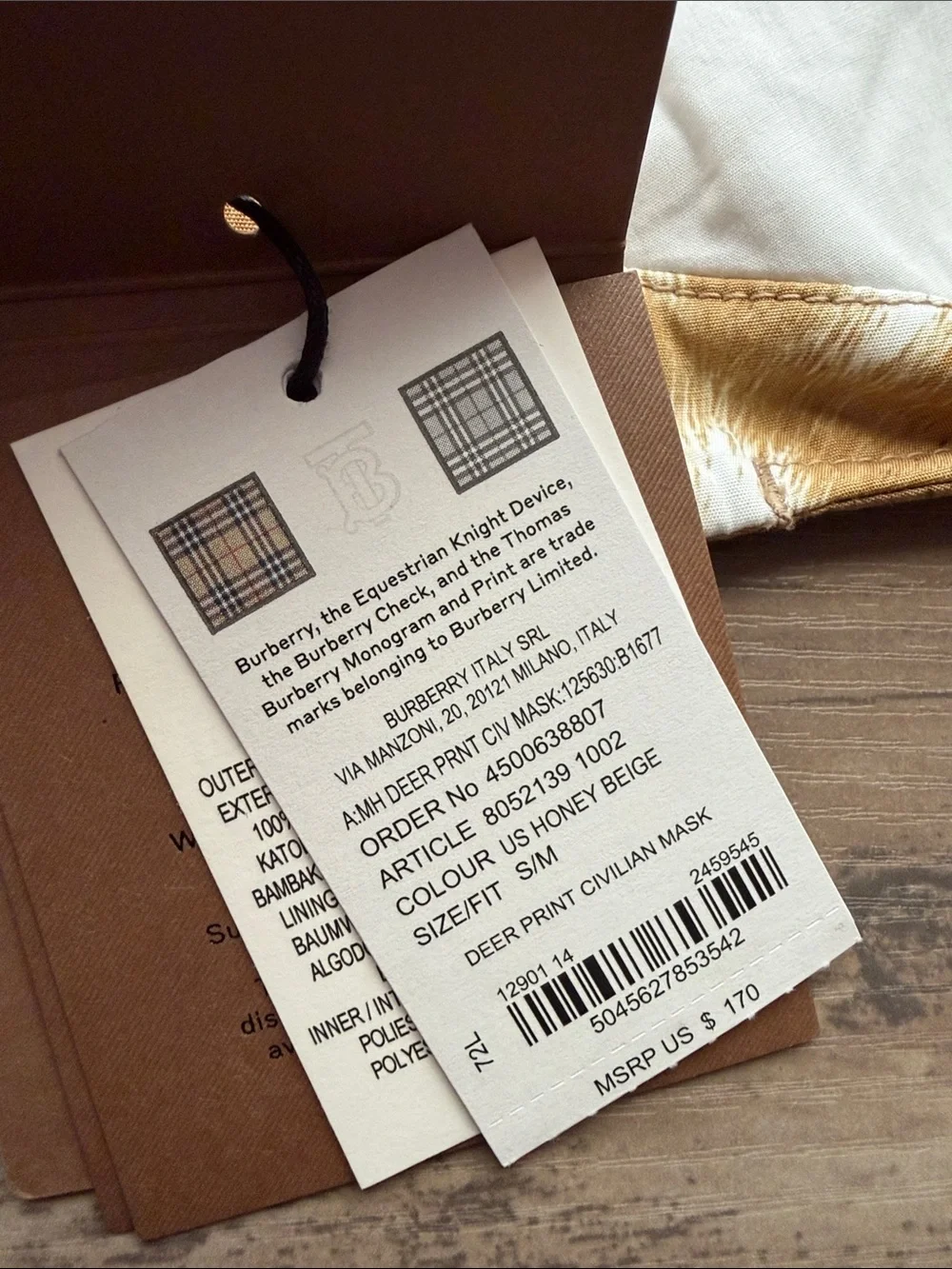 NWT Burberry Deer Printed Face Mask with Matching Pouch